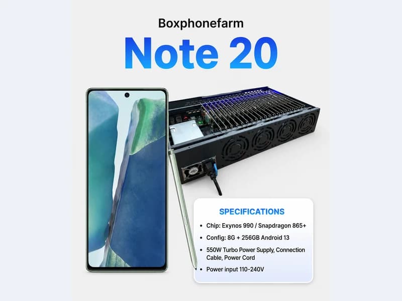 Galaxy Note 20 phone farm box configuration