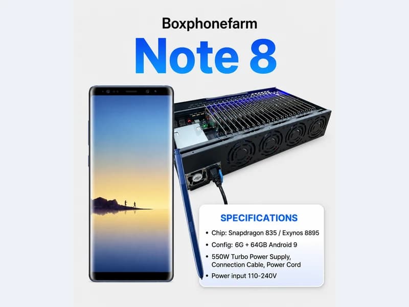 Galaxy Note 8 phone farm box configuration
