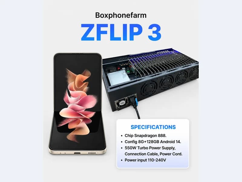 Galaxy Z Flip3 phone farm box configuration