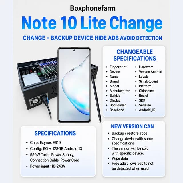 Galaxy Note 10 Lite phone farm box configuration
