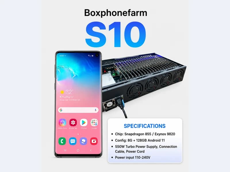 Galaxy S10 phone farm box configuration