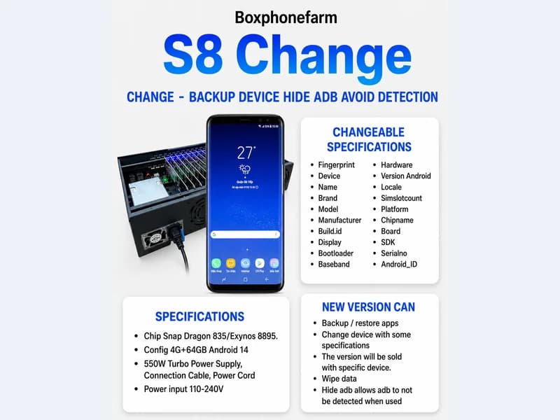 Galaxy S8 phone farm box configuration