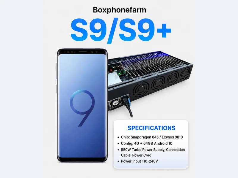 Galaxy S9 phone farm box configuration