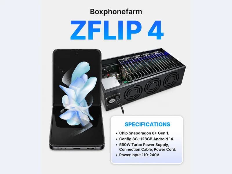 Galaxy Z Flip4 phone farm box configuration